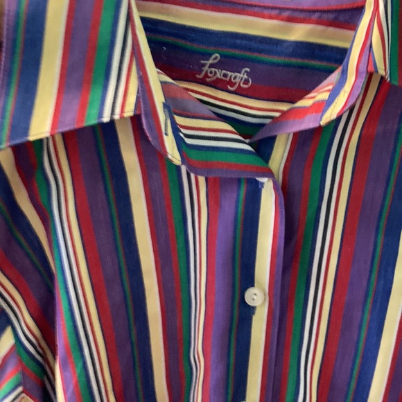 Vintage 80s Foxcroft striped button blouse cotton blend purple yellow red blue - Picture 5 of 6